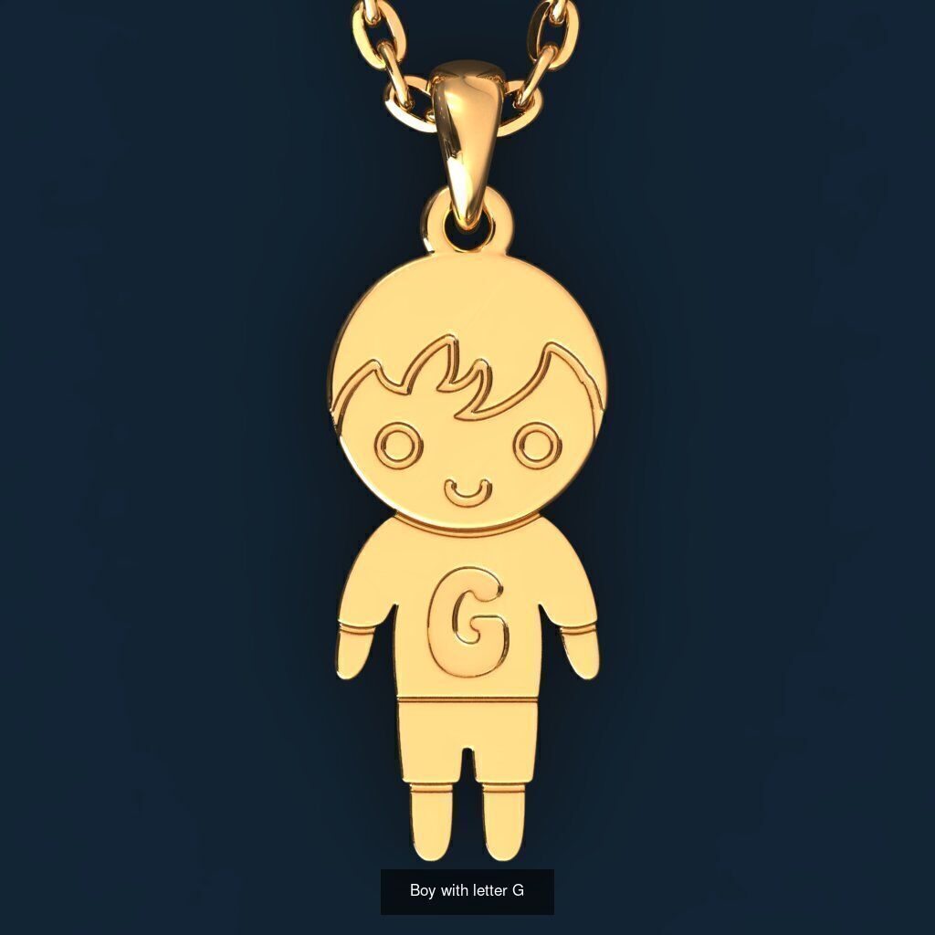  Charm Pendants Boy and Girl with Letters  3D Model Collection_12