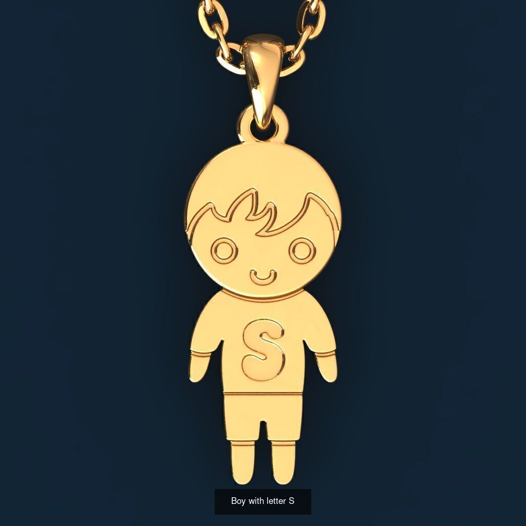  Charm Pendants Boy and Girl with Letters  3D Model Collection_24