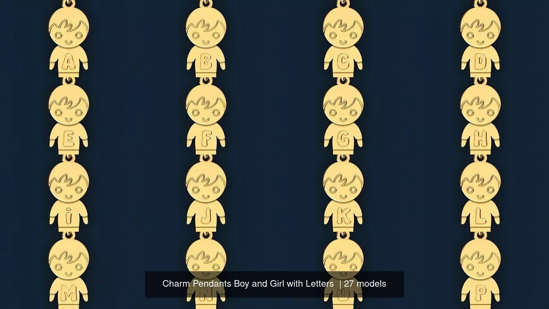  Charm Pendants Boy and Girl with Letters  3D Model Collection_1