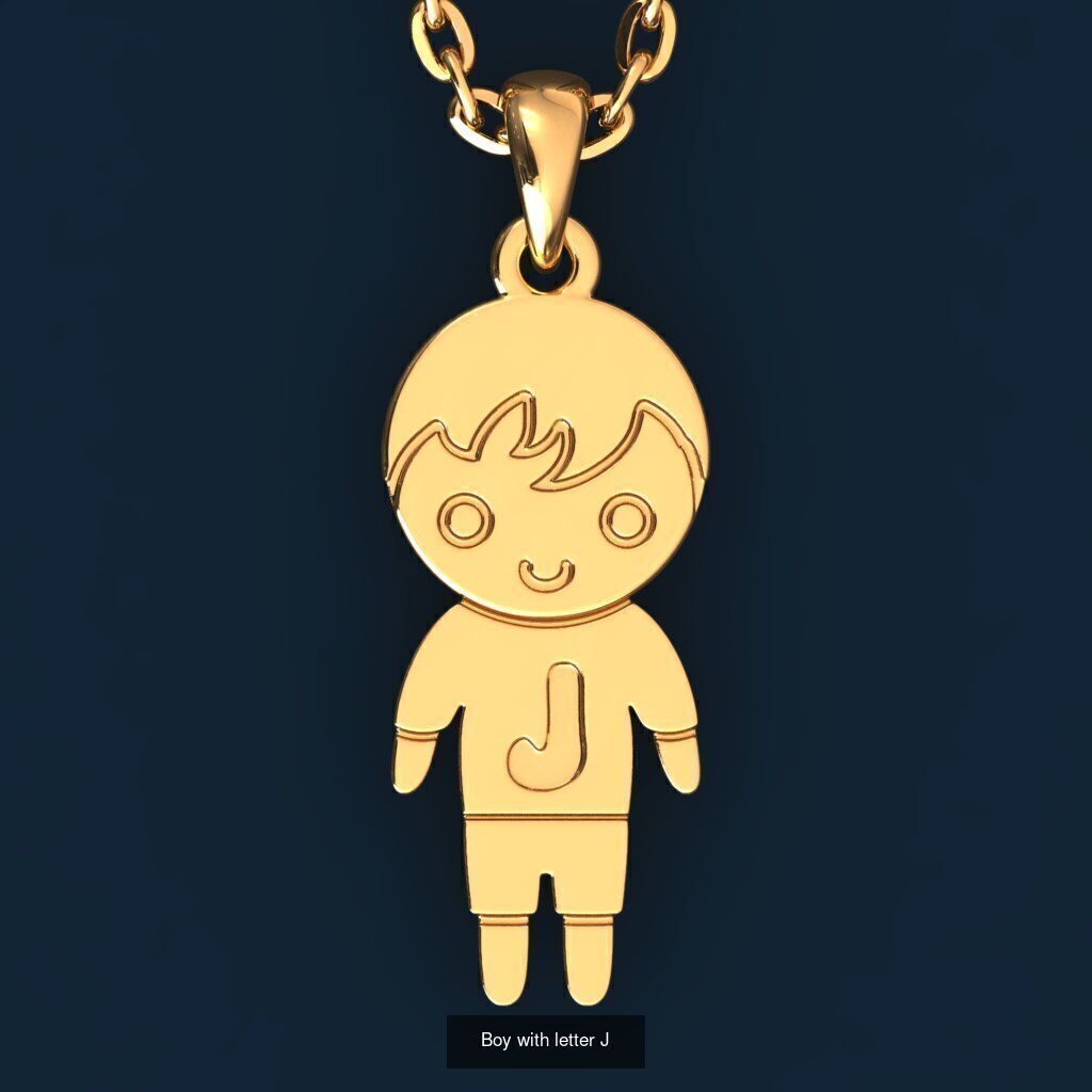  Charm Pendants Boy and Girl with Letters  3D Model Collection_15