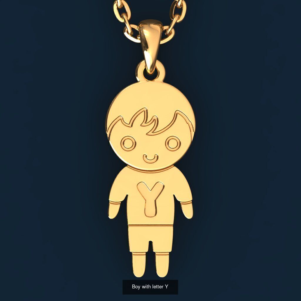  Charm Pendants Boy and Girl with Letters  3D Model Collection_30