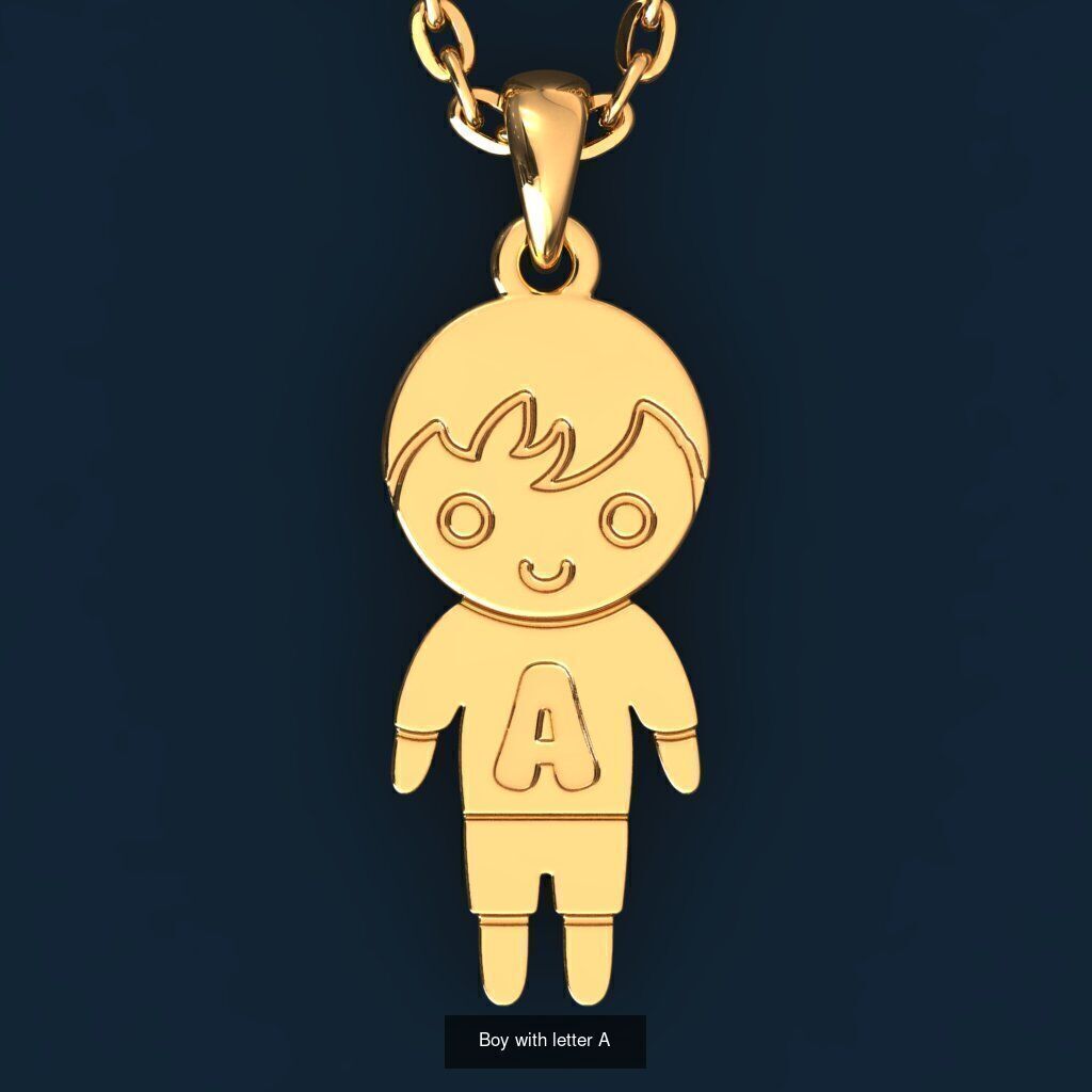  Charm Pendants Boy and Girl with Letters  3D Model Collection_4