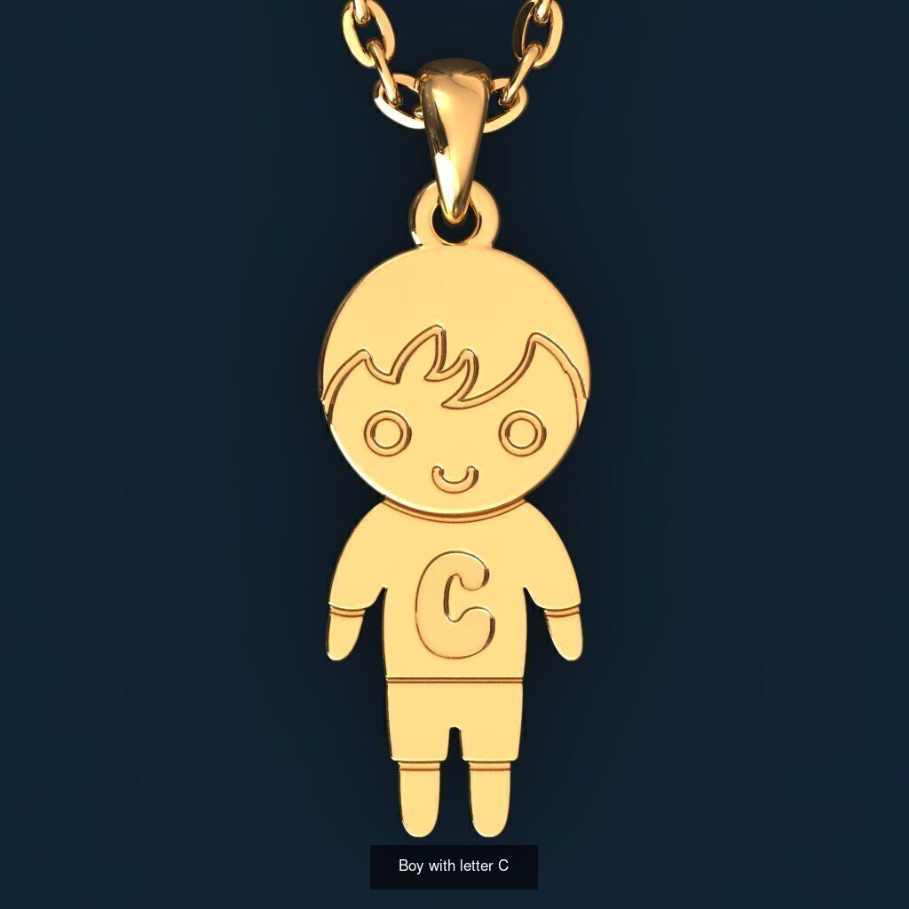  Charm Pendants Boy and Girl with Letters  3D Model Collection_8