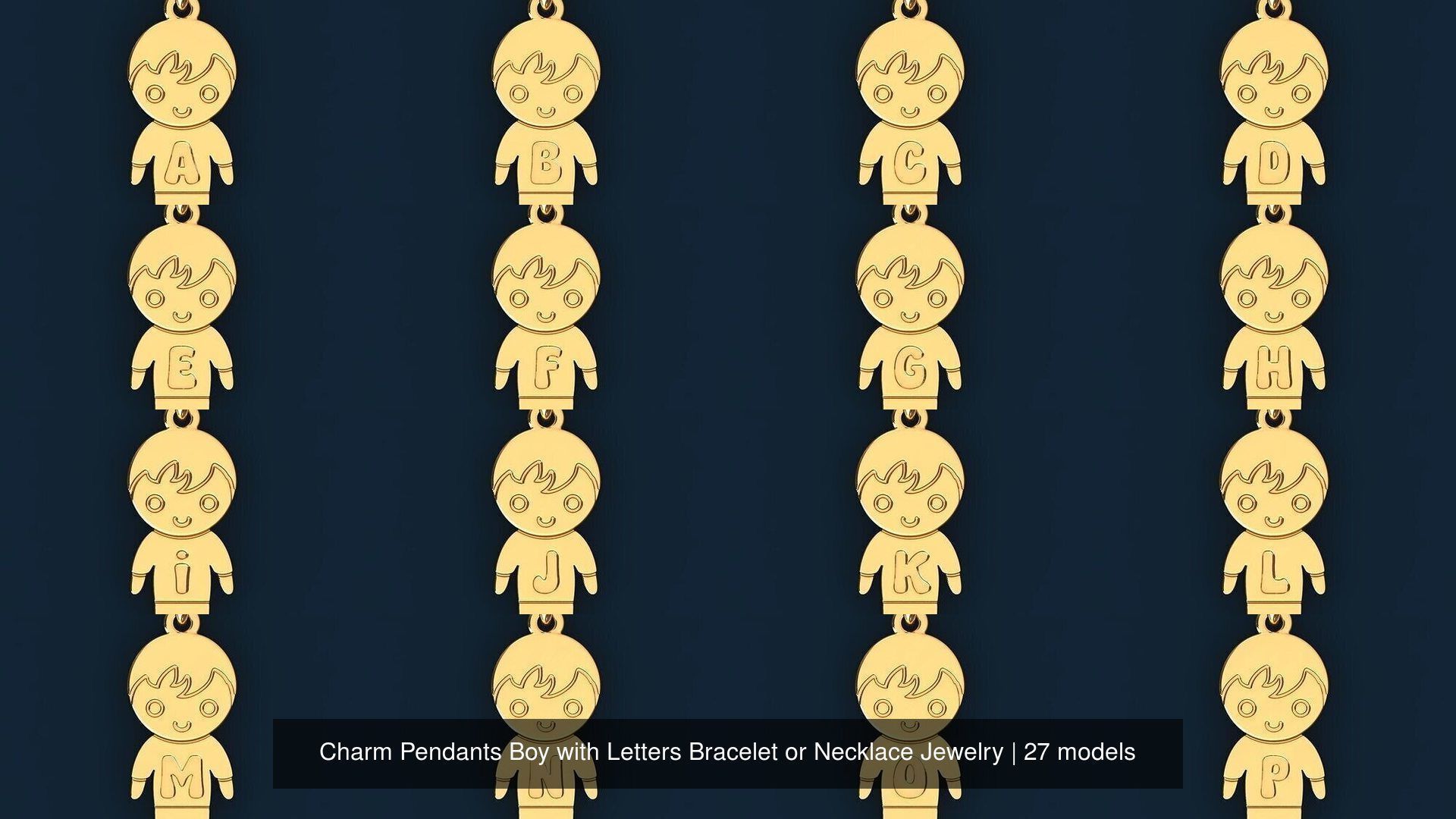  Charm Pendants Boy and Girl with Letters  3D Model Collection_2