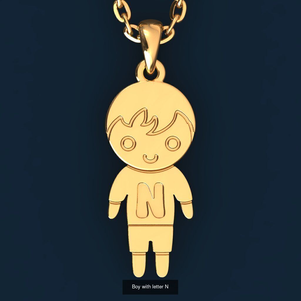  Charm Pendants Boy and Girl with Letters  3D Model Collection_19