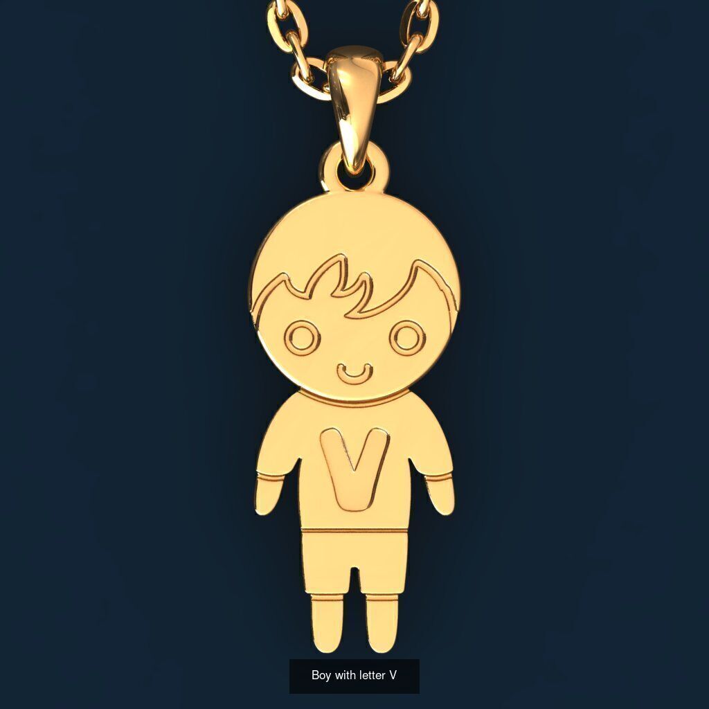  Charm Pendants Boy and Girl with Letters  3D Model Collection_27