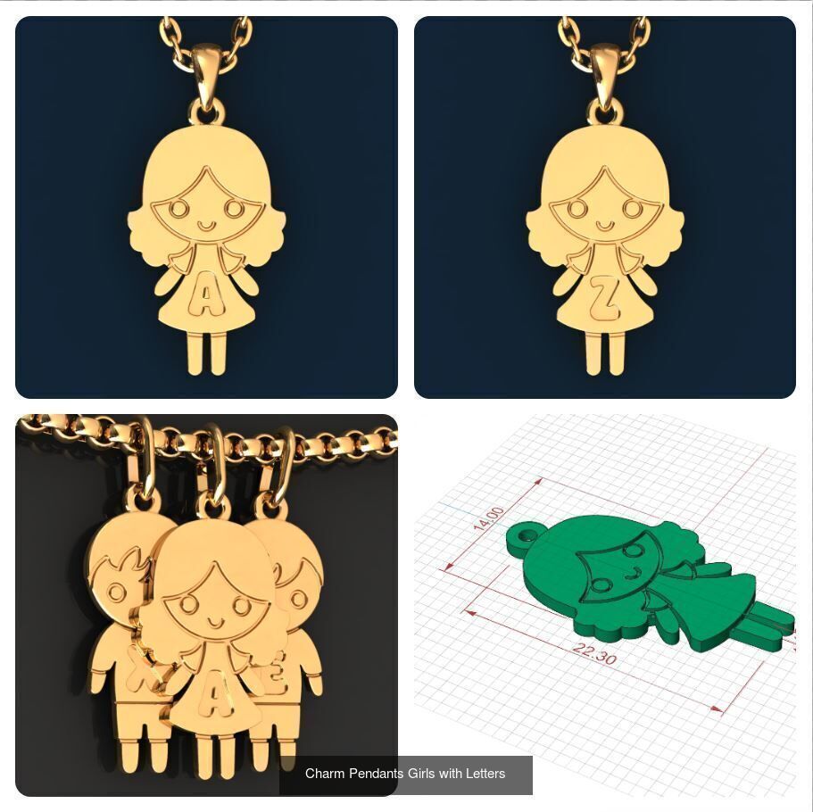  Charm Pendants Boy and Girl with Letters  3D Model Collection_6
