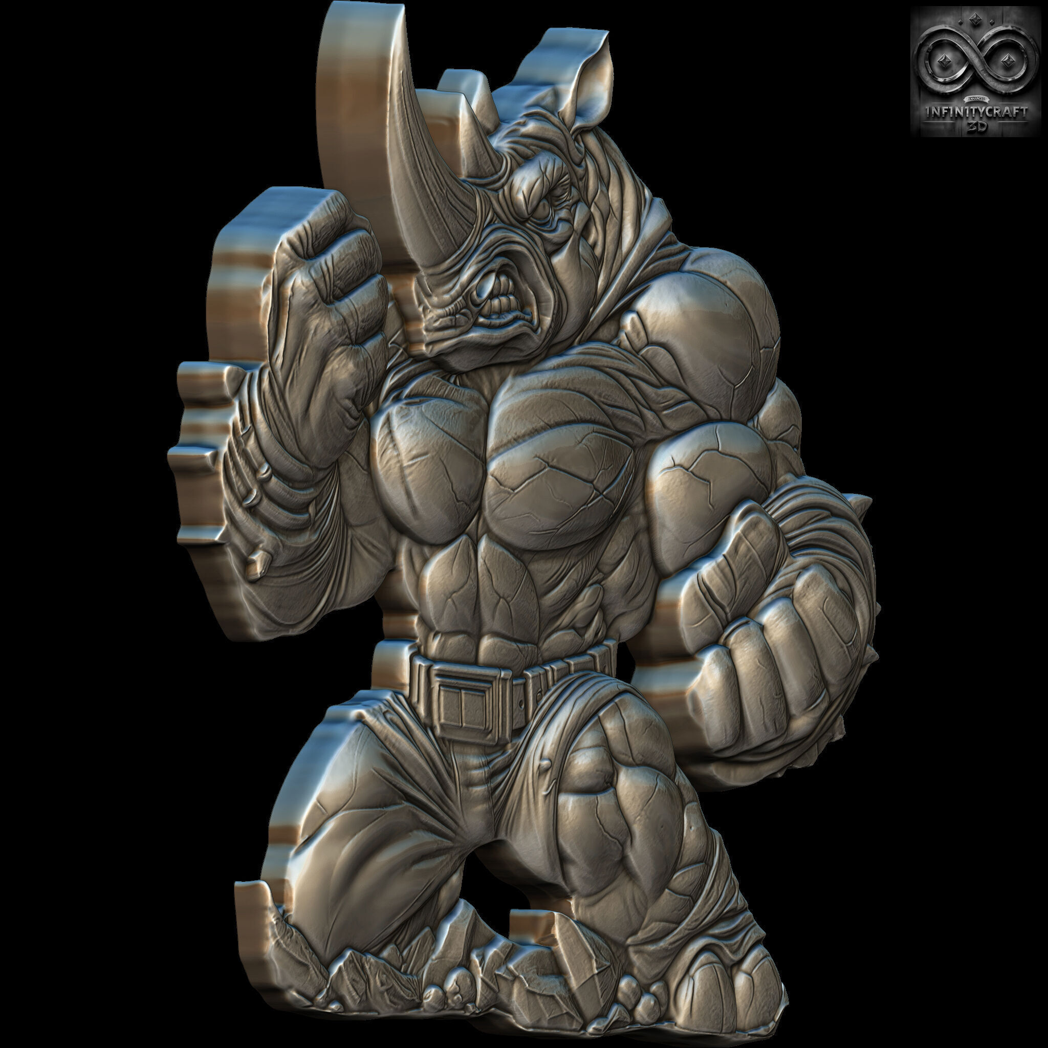 Monster Rhino Epic Fantasy Relief for Wall Art and 3D Display 3D print model_5