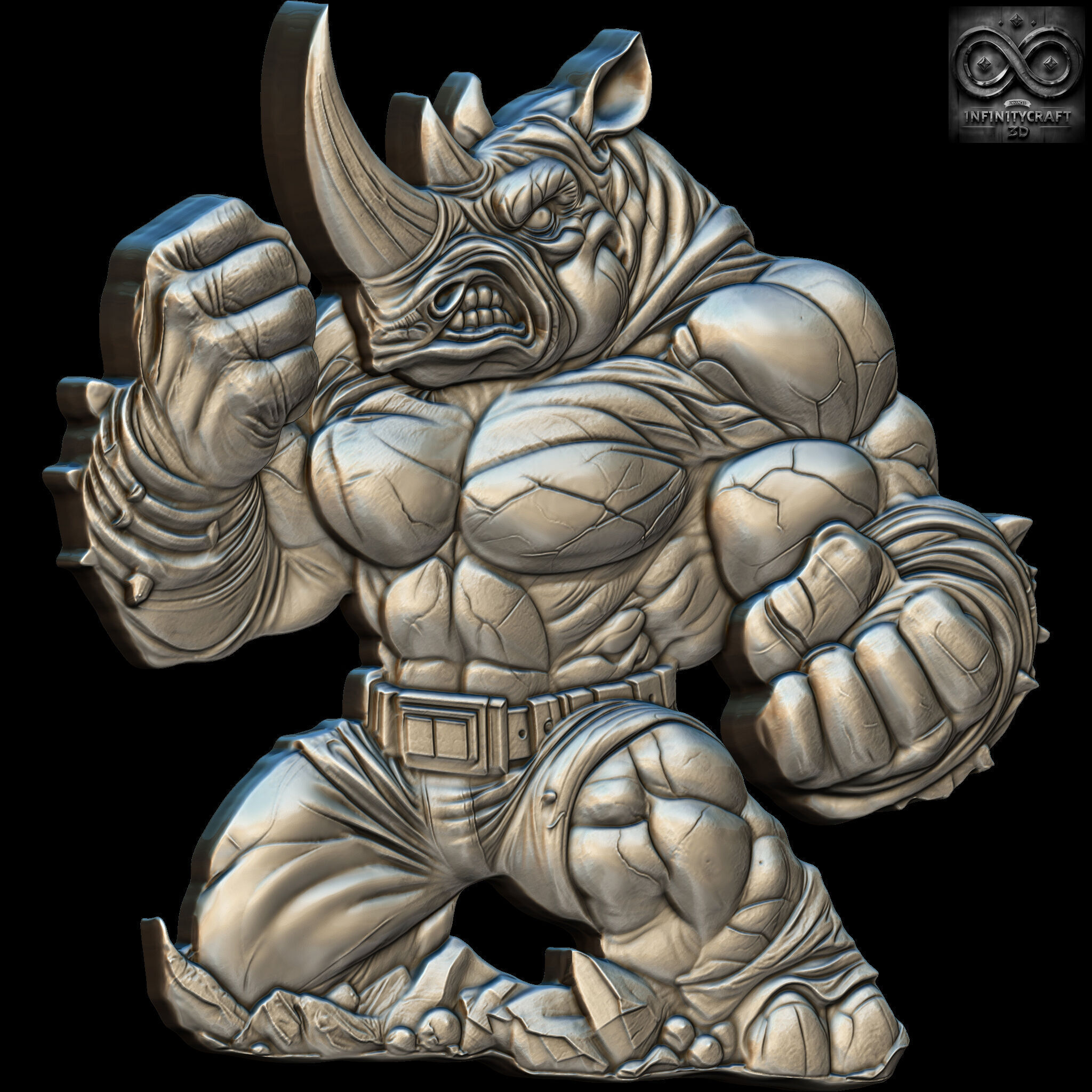 Monster Rhino Epic Fantasy Relief for Wall Art and 3D Display 3D print model_4