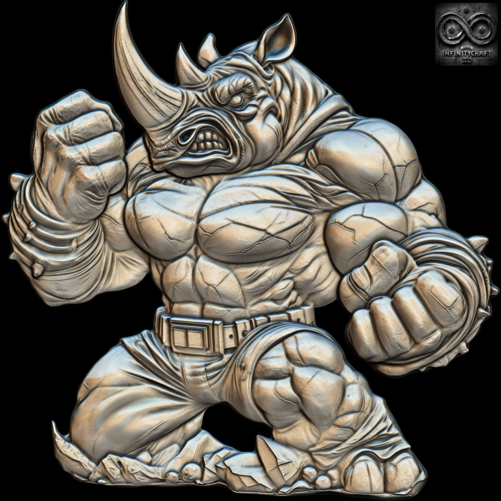 Monster Rhino Epic Fantasy Relief for Wall Art and 3D Display 3D print model_3