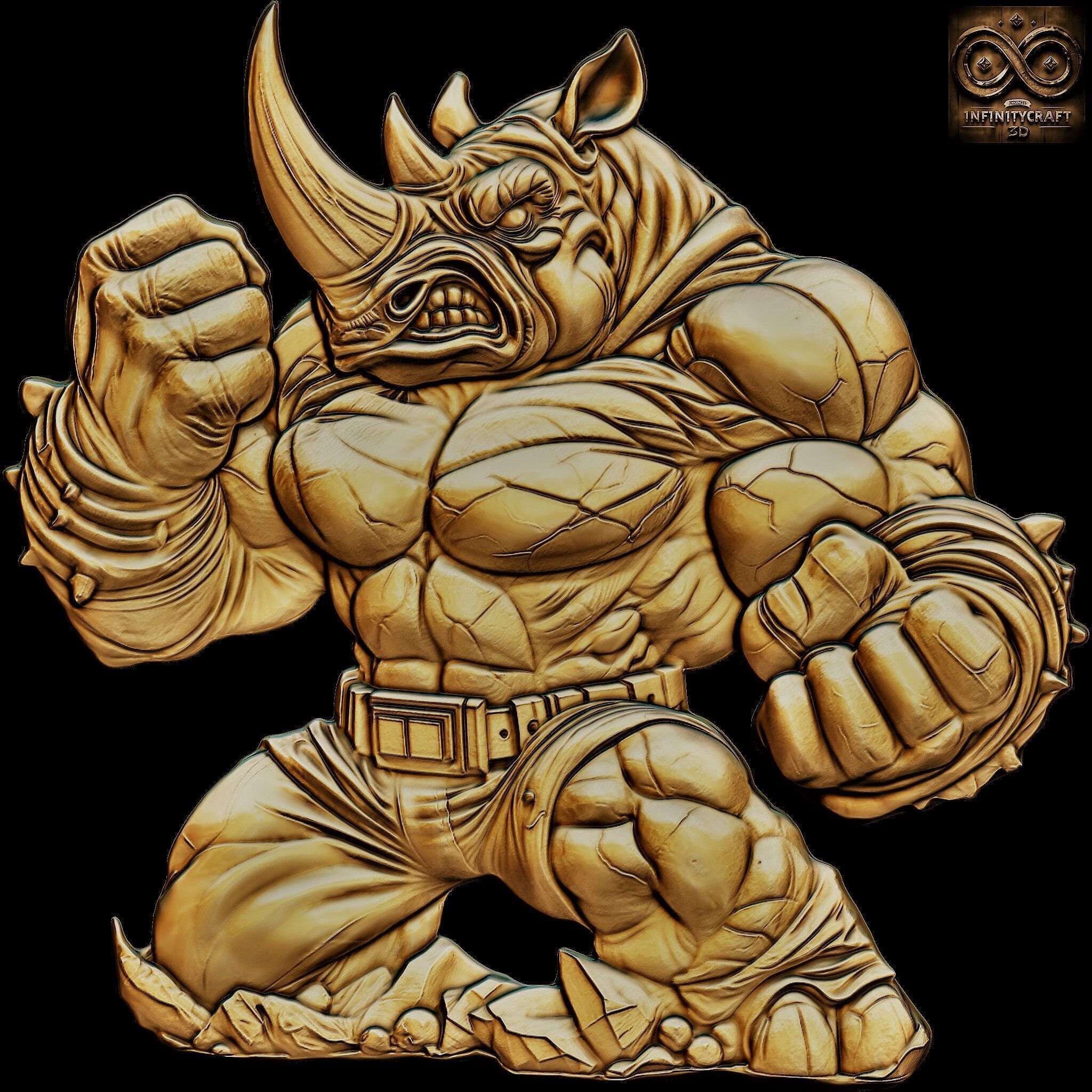 Monster Rhino Epic Fantasy Relief for Wall Art and 3D Display 3D print model_2