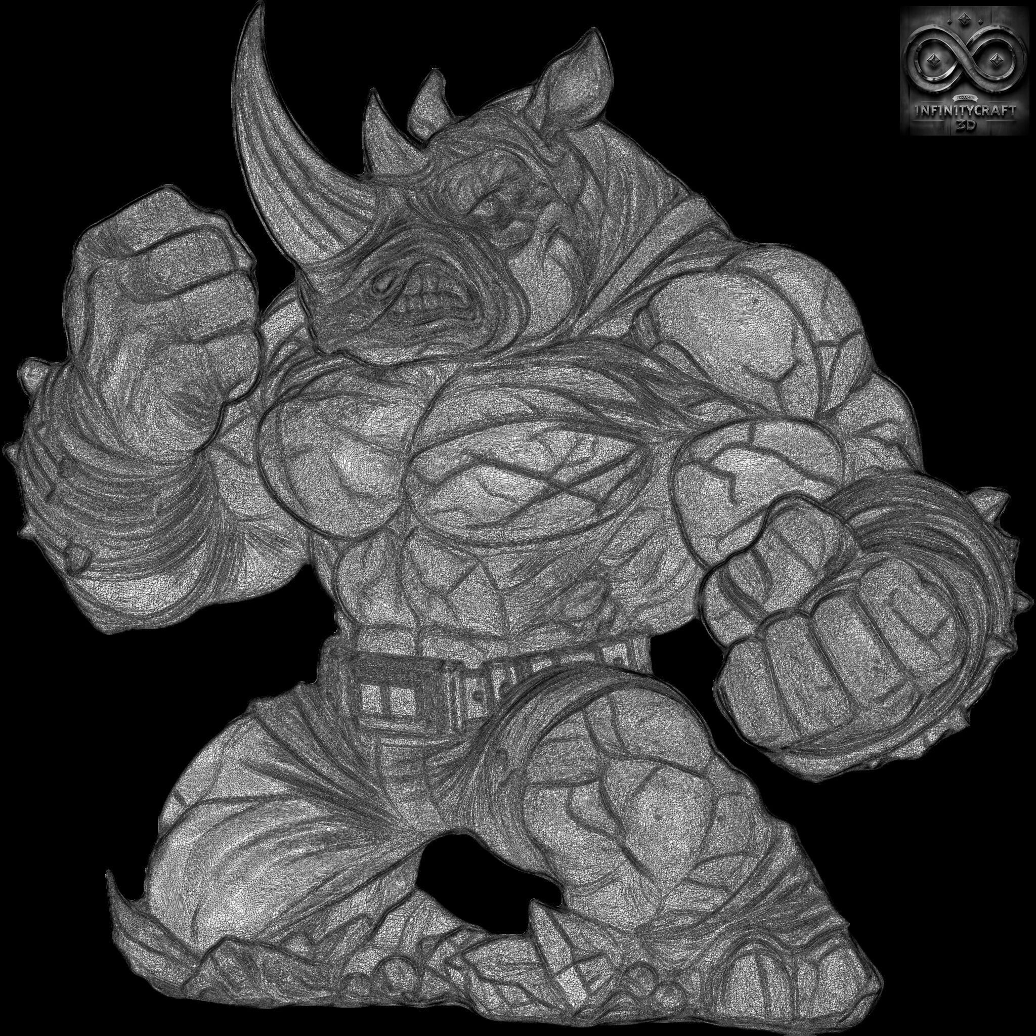 Monster Rhino Epic Fantasy Relief for Wall Art and 3D Display 3D print model_11