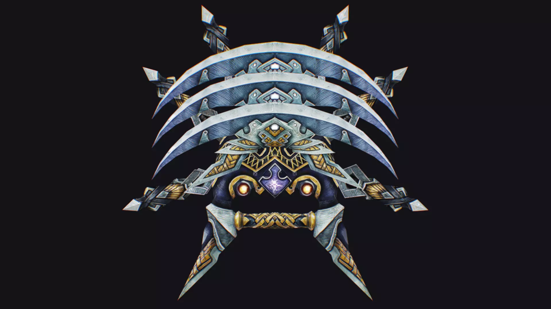 Cross Shuriken War Fan Cutting Asian Edged Weapon Low-poly 3D model_0