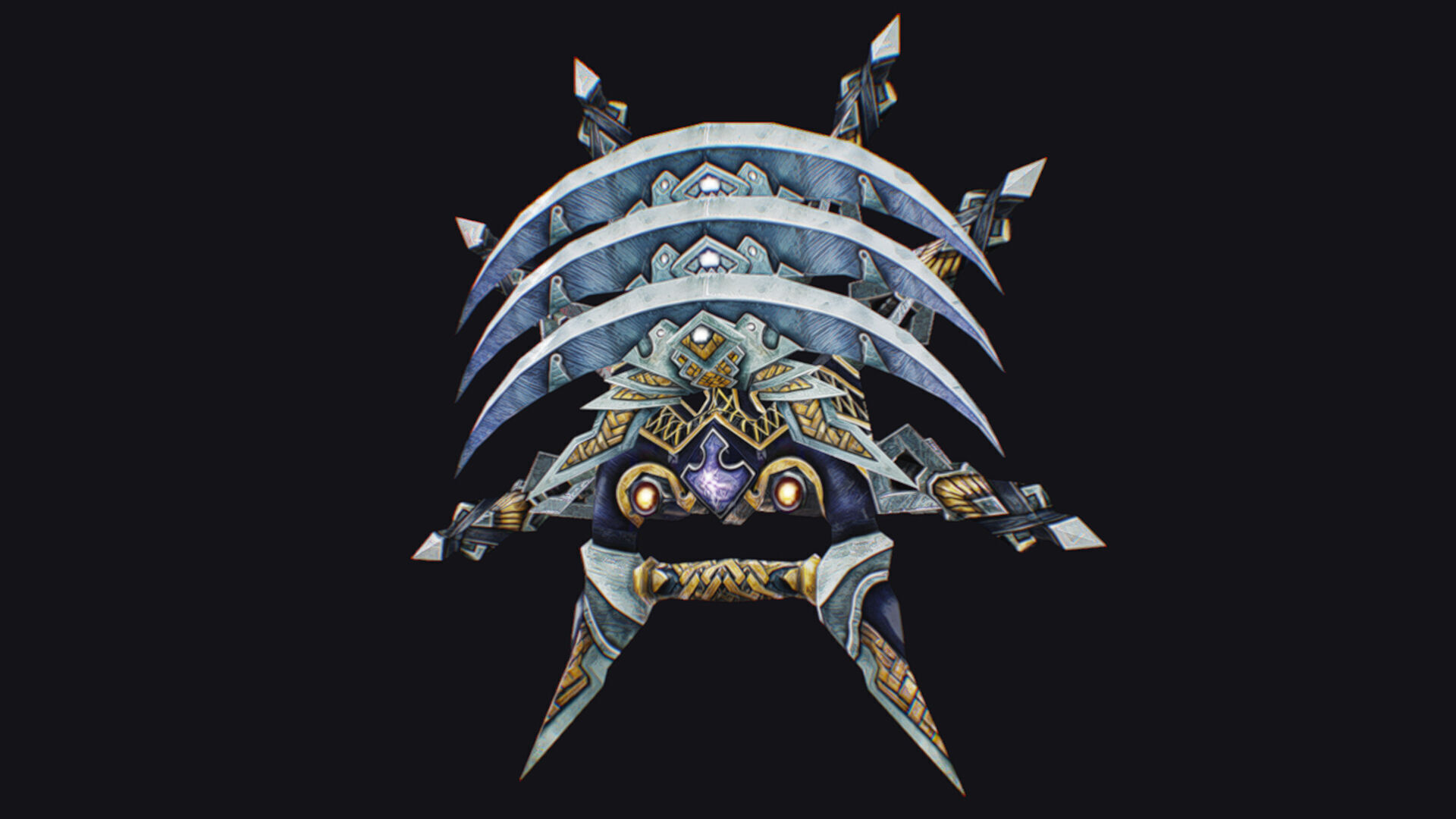 Cross Shuriken War Fan Cutting Asian Edged Weapon Low-poly 3D model_1