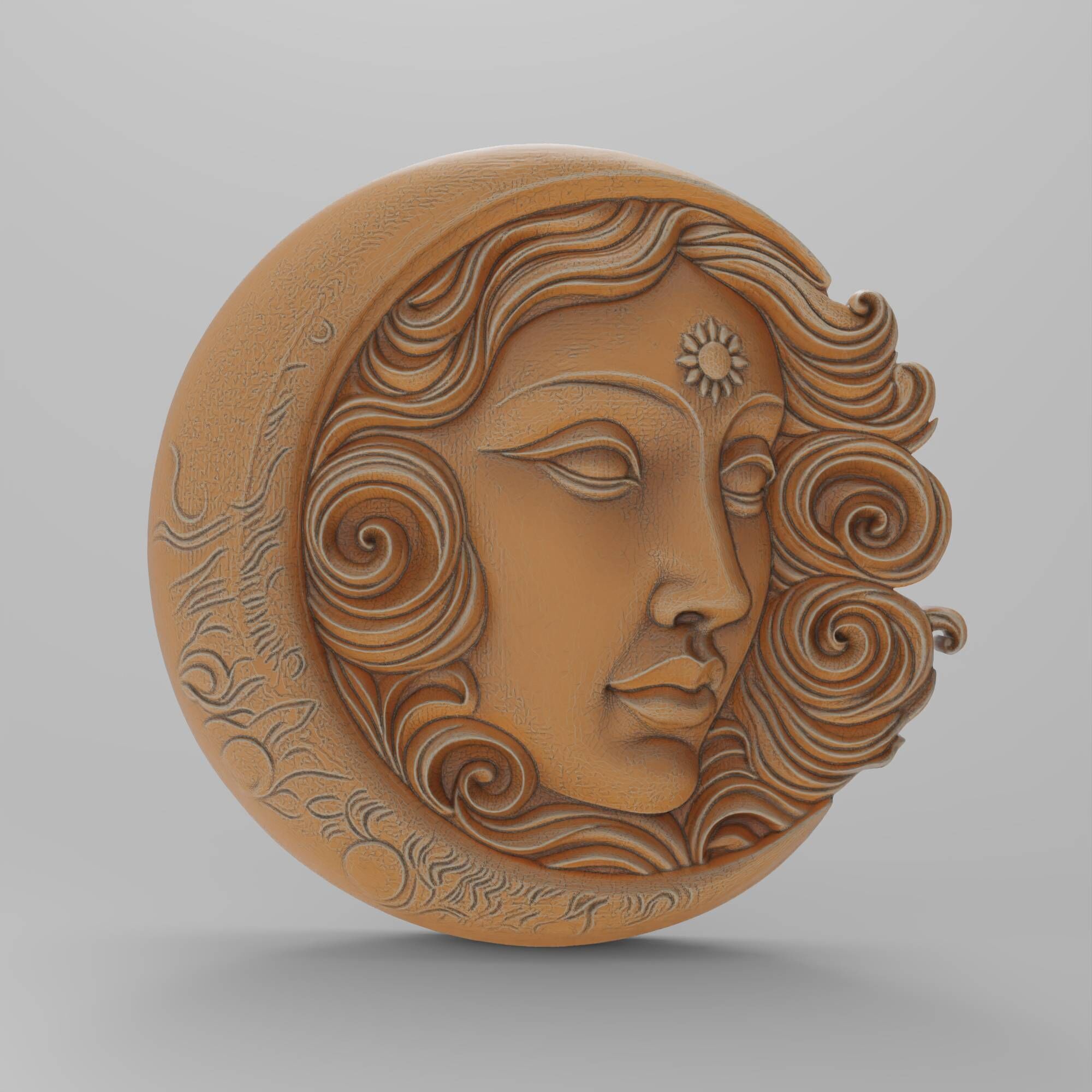 Moon and Sun Face Hug Round Wall Plaque Pendant 3D print model_3