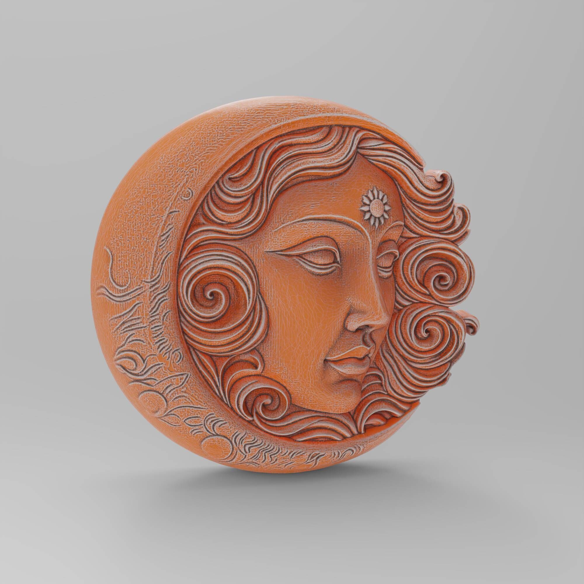 Moon and Sun Face Hug Round Wall Plaque Pendant 3D print model_10