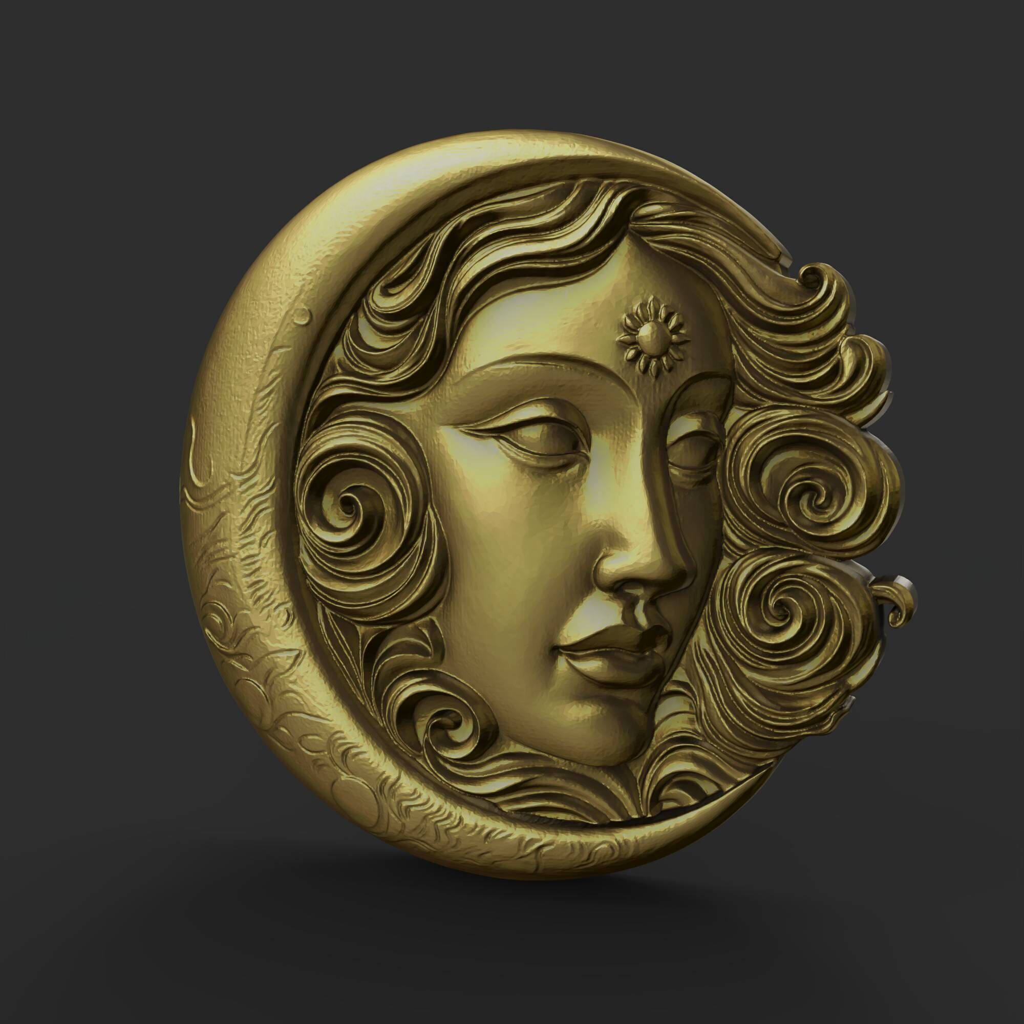 Moon and Sun Face Hug Round Wall Plaque Pendant 3D print model_1