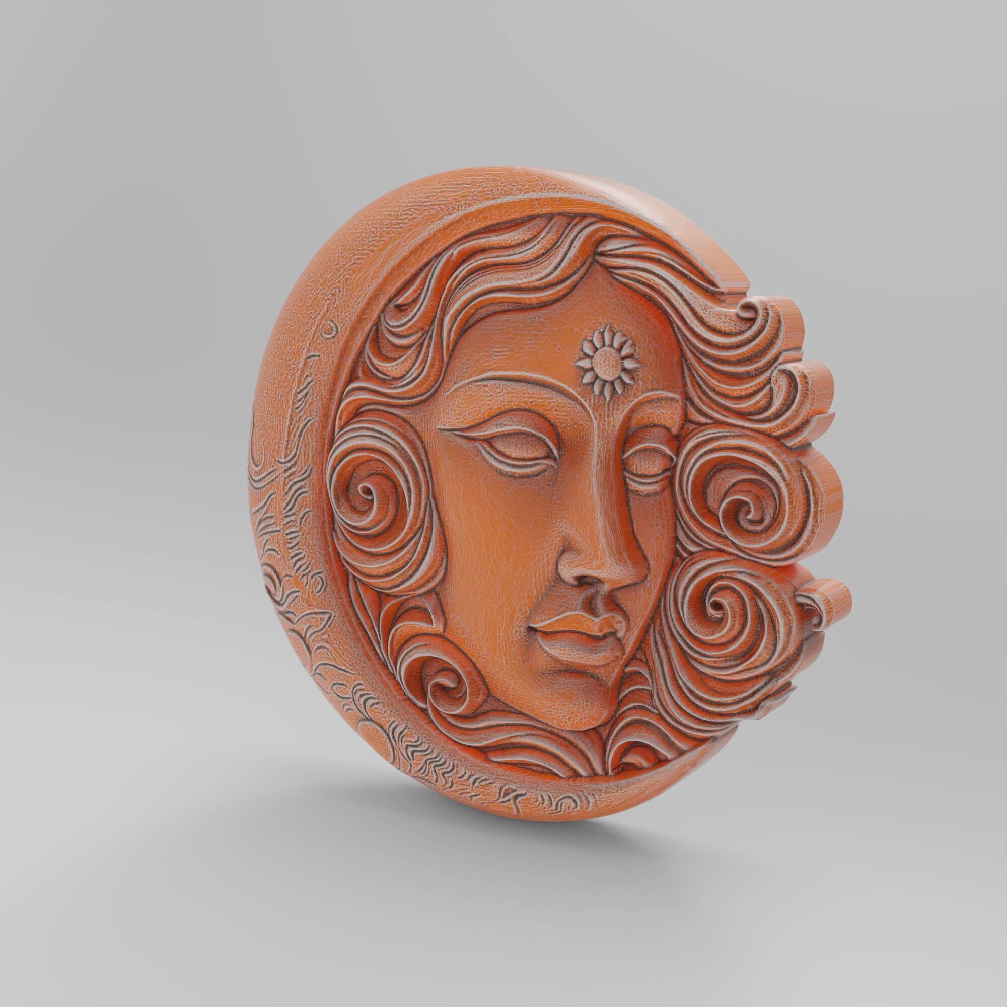 Moon and Sun Face Hug Round Wall Plaque Pendant 3D print model_9