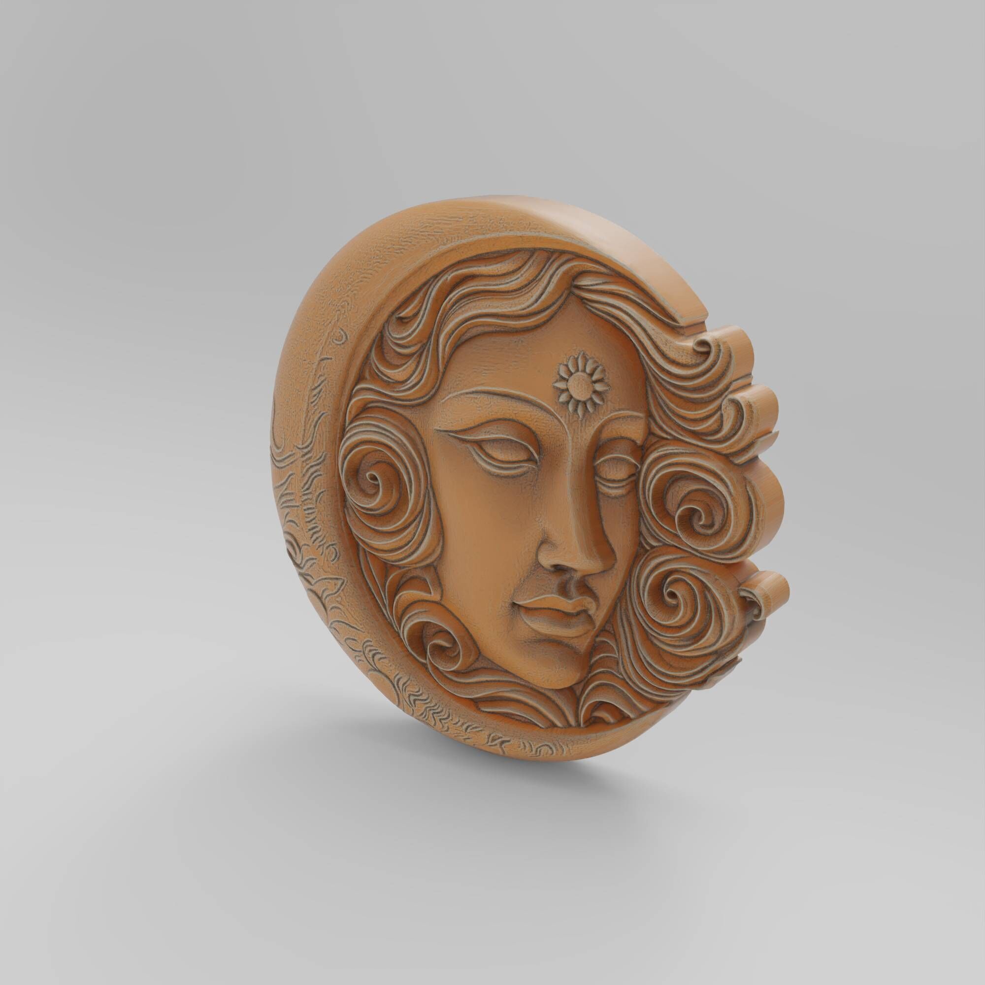 Moon and Sun Face Hug Round Wall Plaque Pendant 3D print model_5