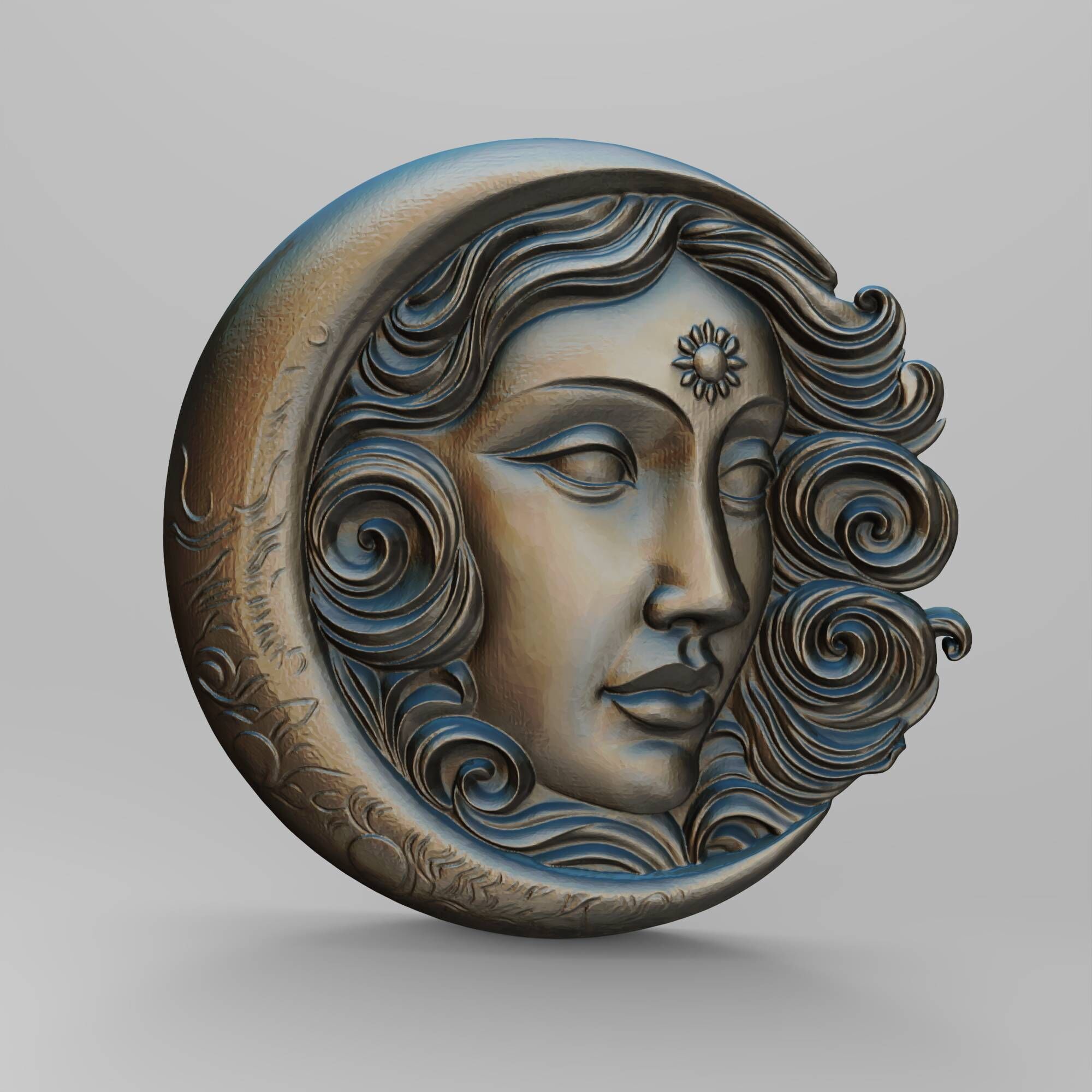 Moon and Sun Face Hug Round Wall Plaque Pendant 3D print model_2