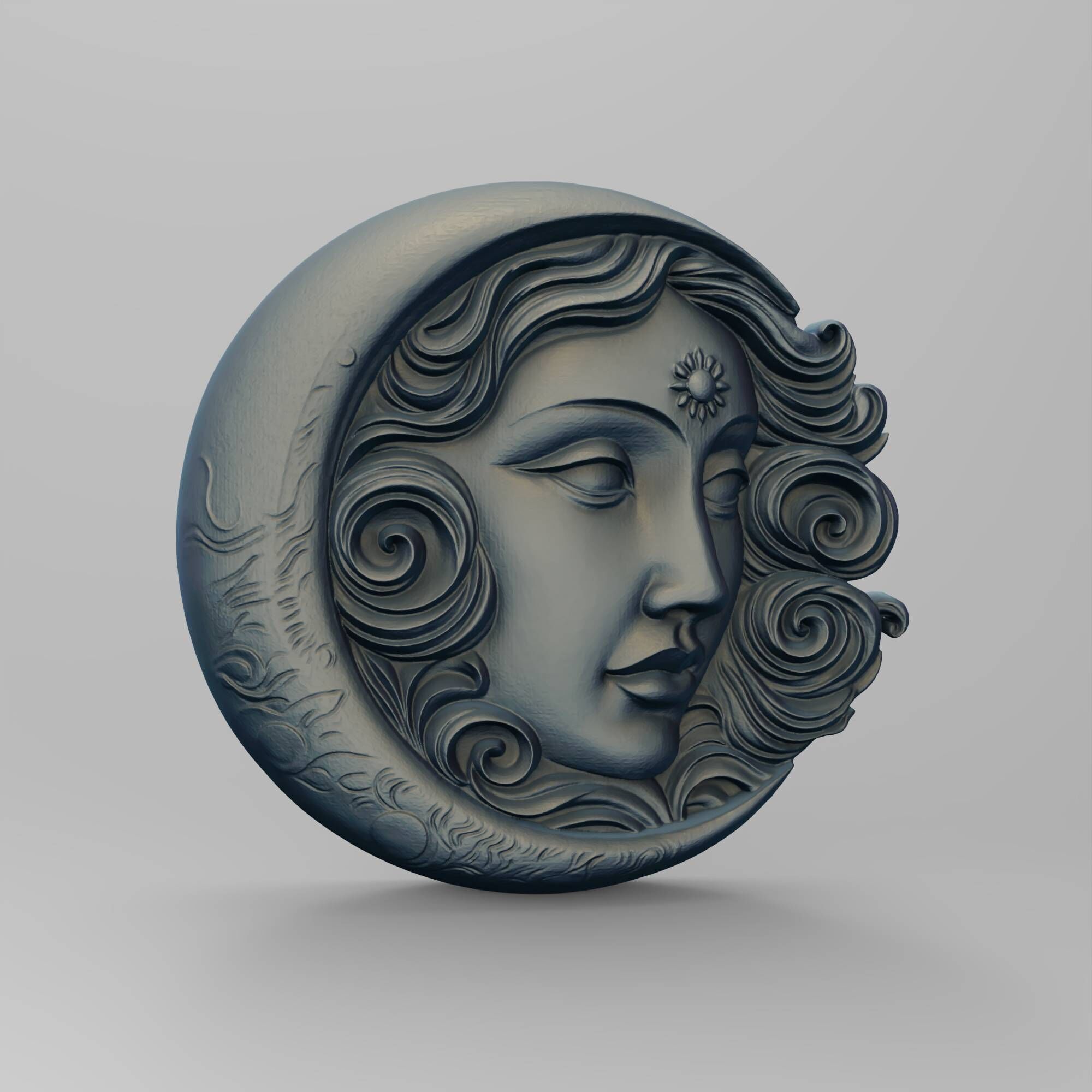 Moon and Sun Face Hug Round Wall Plaque Pendant 3D print model_11