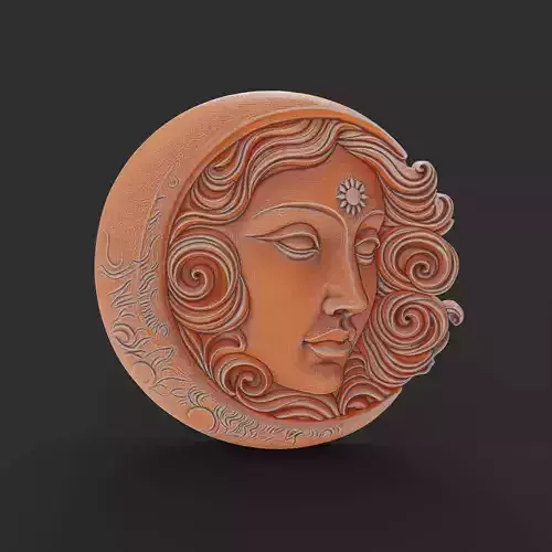 Moon and Sun Face Hug Round Wall Plaque Pendant 3D print model