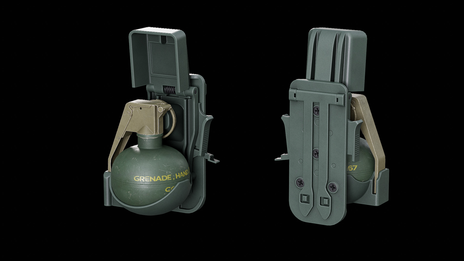M67 Grenade with ACS Trigger Pouch Low-poly 3D model_3