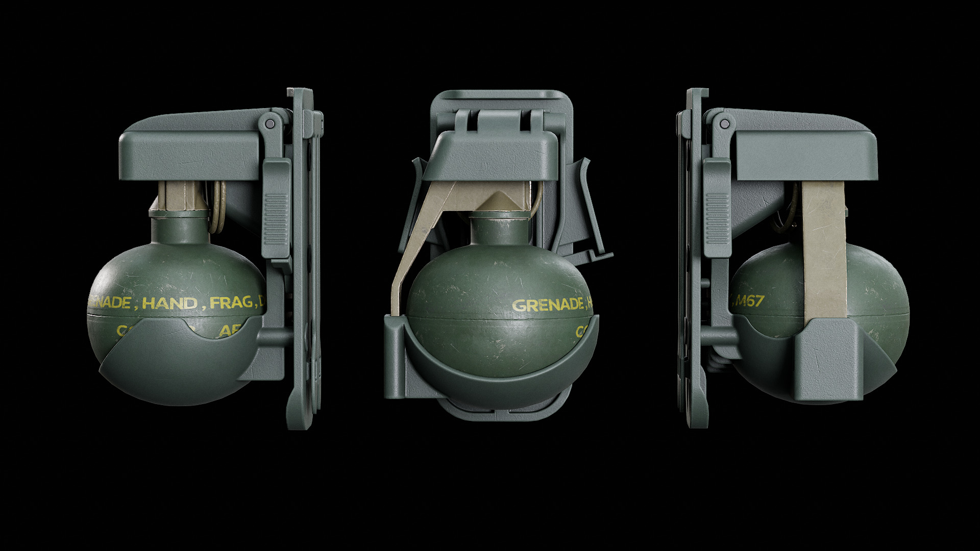 M67 Grenade with ACS Trigger Pouch Low-poly 3D model_2