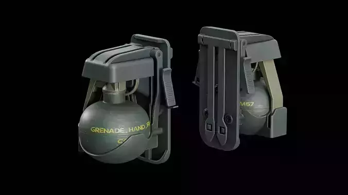 M67 Grenade with ACS Trigger Pouch Low-poly 3D model