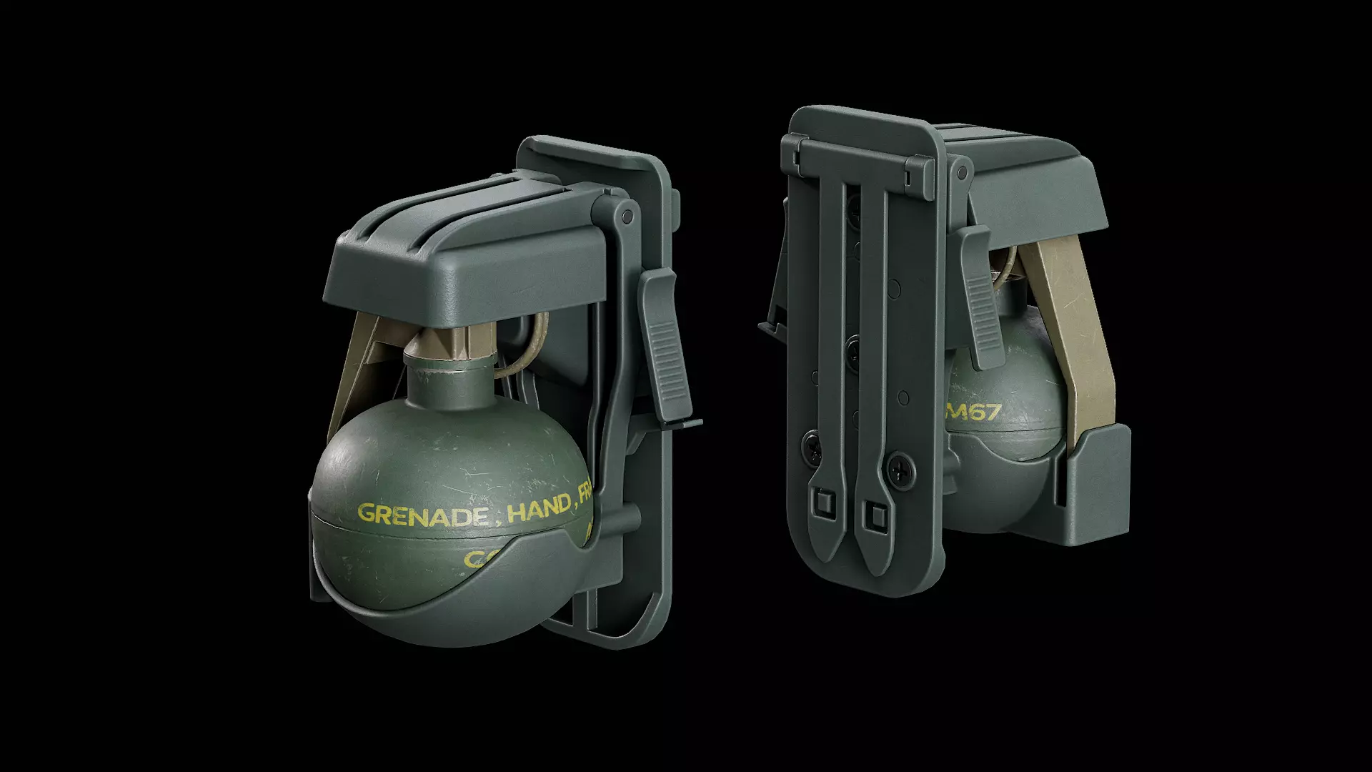 M67 Grenade with ACS Trigger Pouch Low-poly 3D model_0