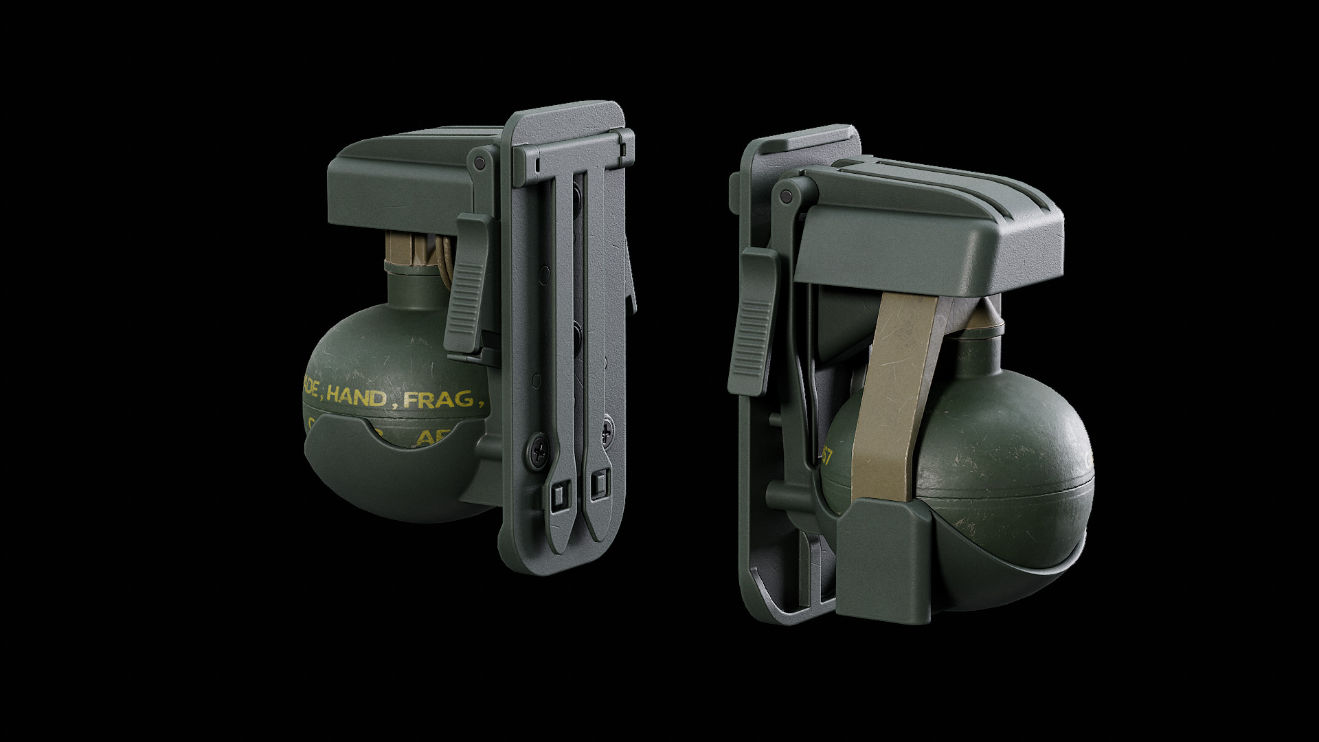 M67 Grenade with ACS Trigger Pouch Low-poly 3D model_1