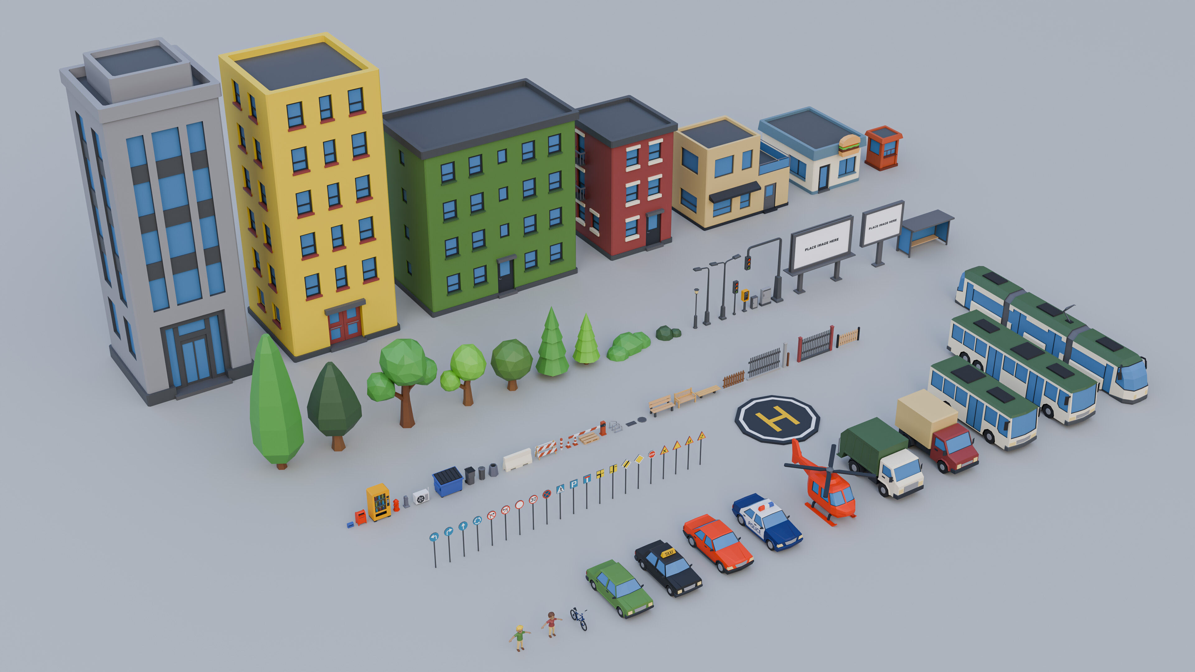 Low Poly City Asset Pack - 87 Stylized Game Ready Models Low-poly 3D model_2