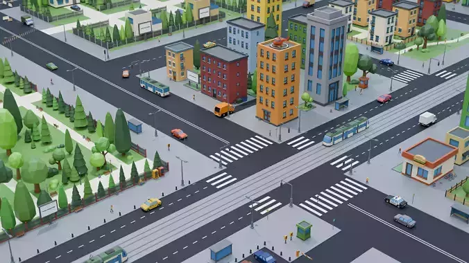 Low Poly City Asset Pack - 87 Stylized Game Ready Models Low-poly 3D model