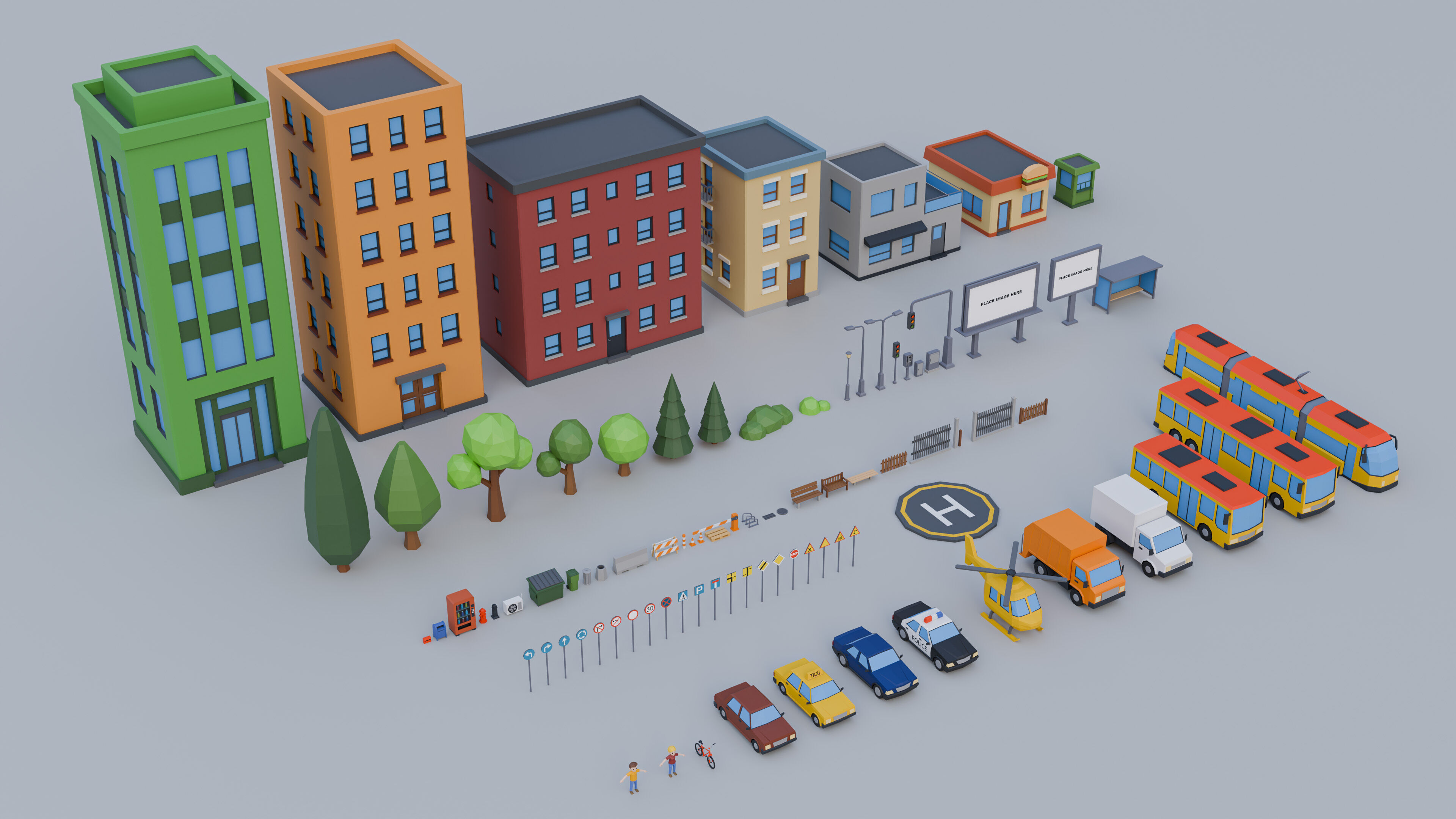 Low Poly City Asset Pack - 87 Stylized Game Ready Models Low-poly 3D model_1