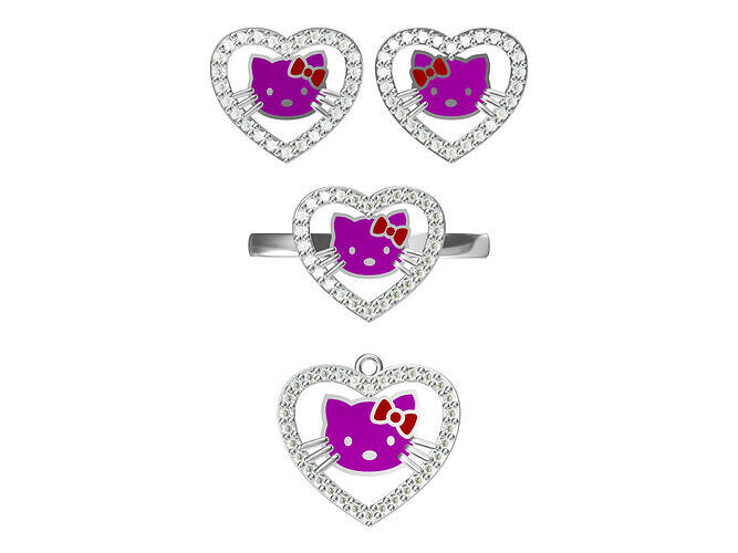 Hello Kitty Style Jewelry Set Earrings Ring Pendant 3D print model