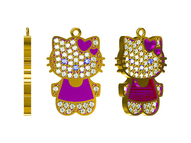Hello Kitty Style Jewelry Set Earrings Ring Pendant  3D print model