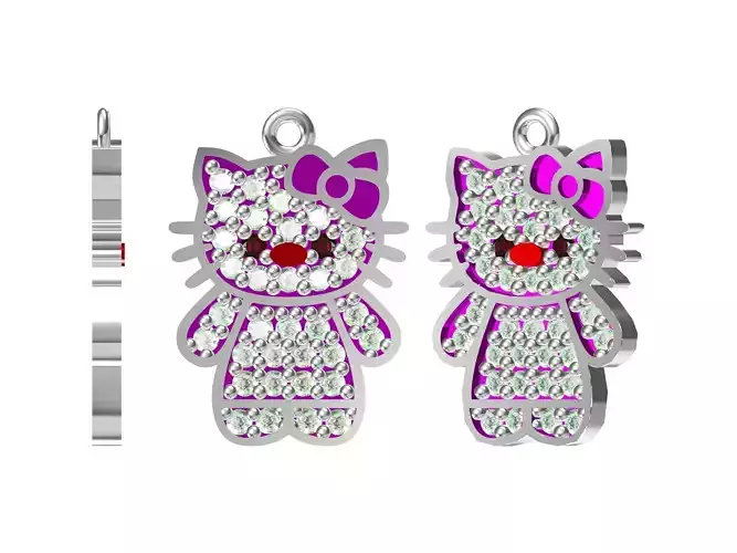 Hello Kitty Style Jewelry Set Earrings Ring Pendant 3D print model