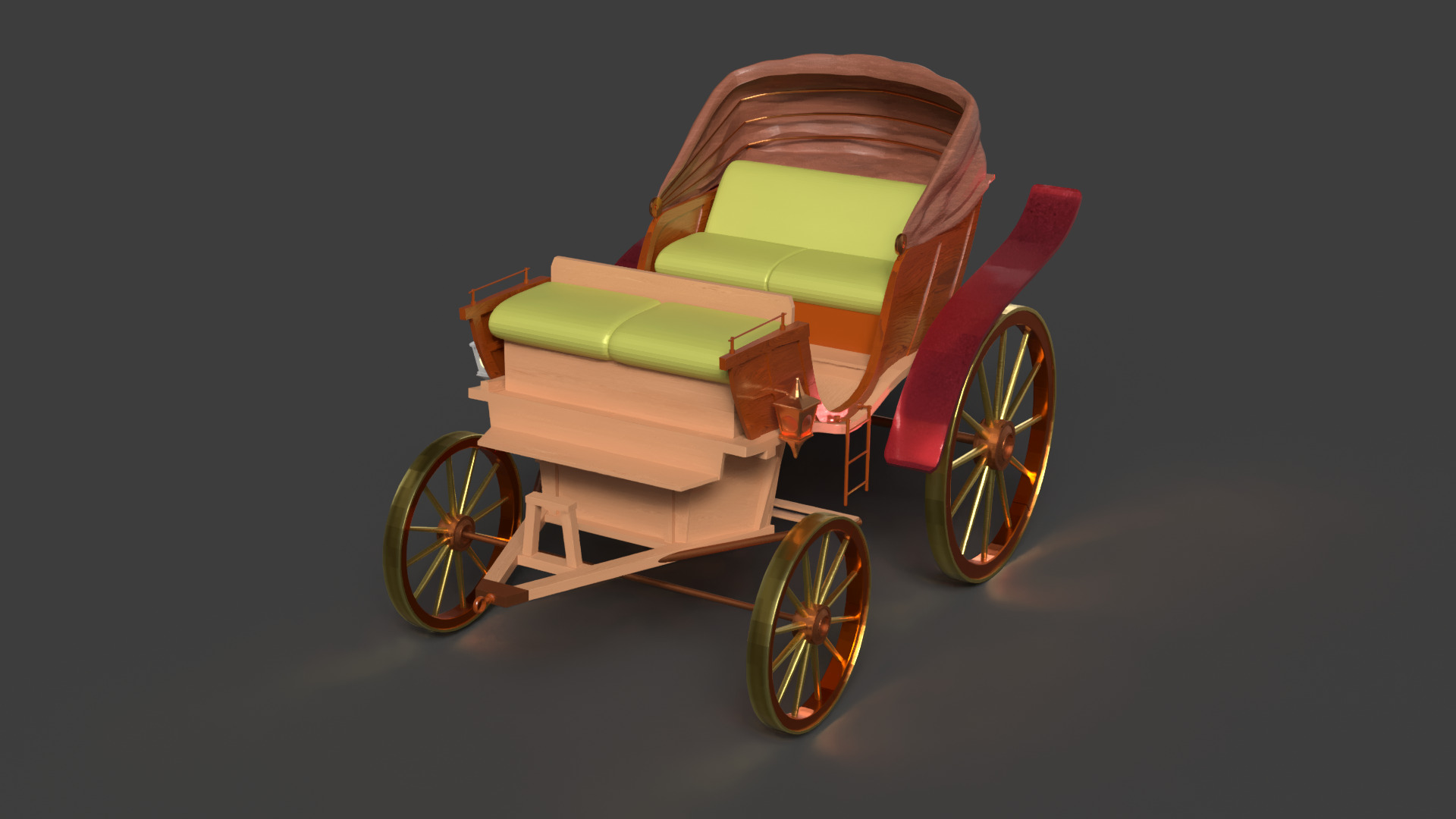 Chinese ancient wooden  carriage   Low-poly 3D model_3