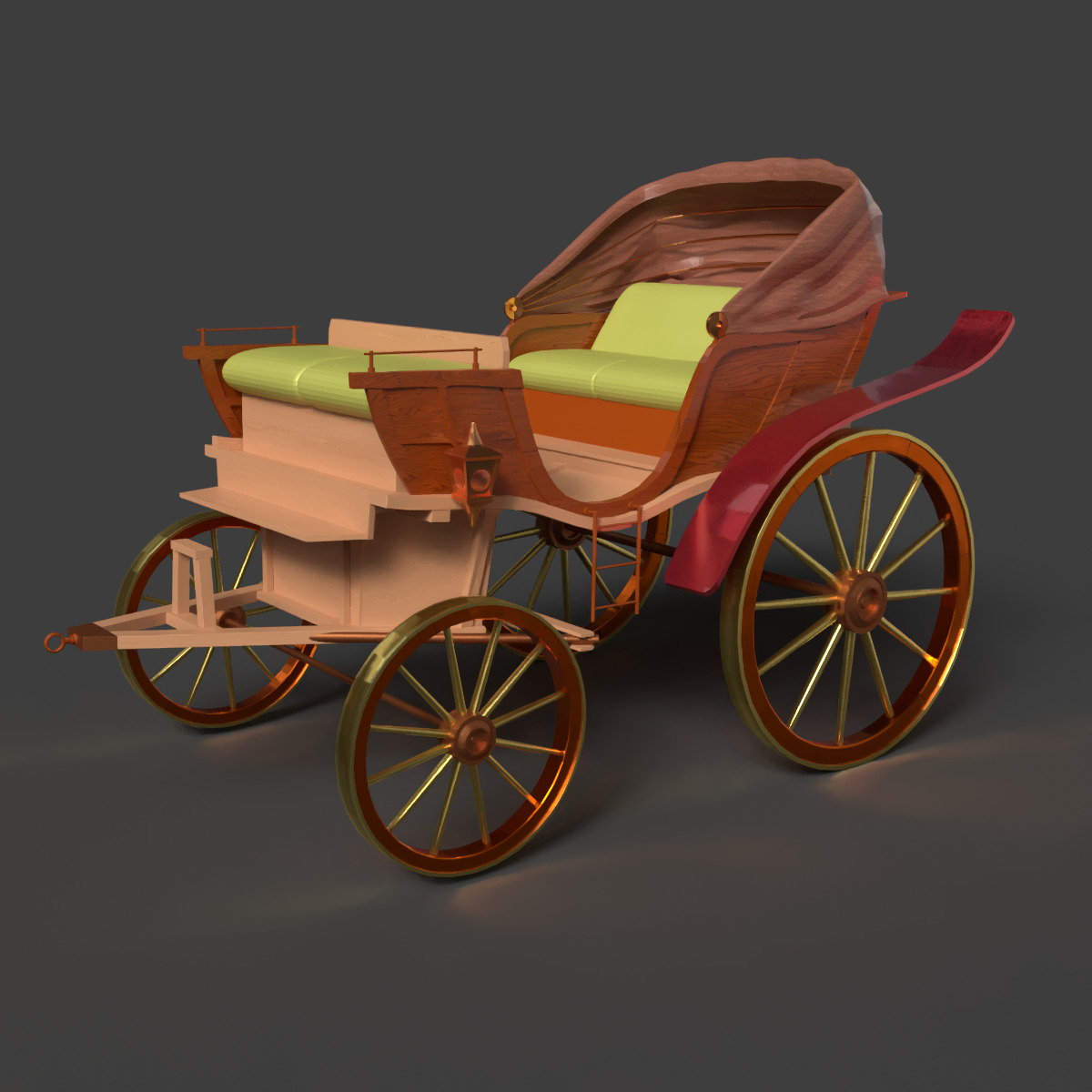 Chinese ancient wooden  carriage   Low-poly 3D model_6