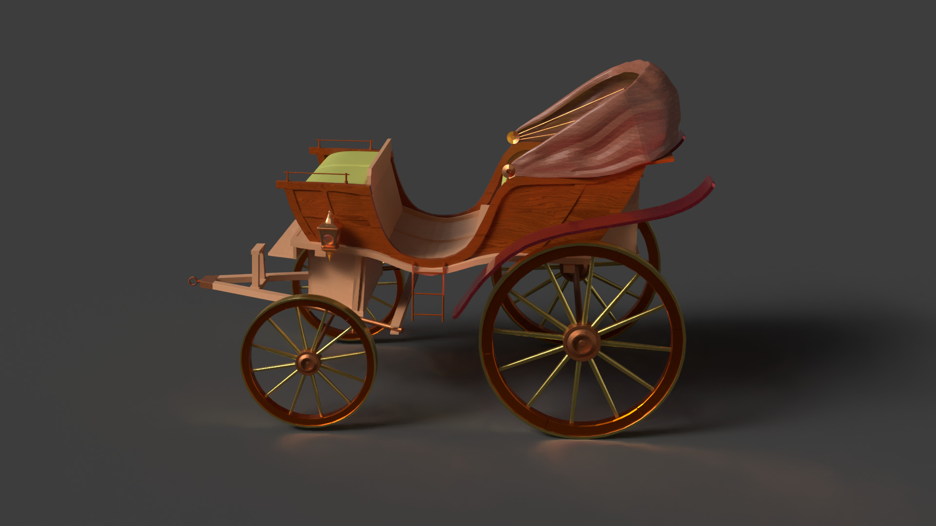 Chinese ancient wooden  carriage   Low-poly 3D model_2