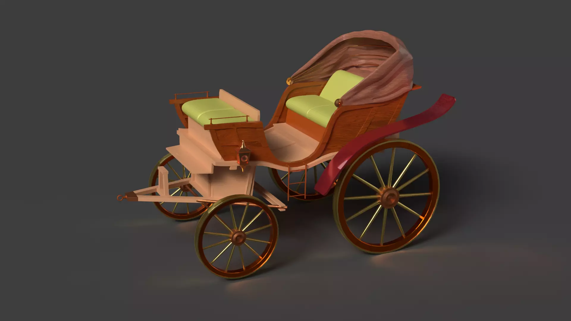 Chinese ancient wooden  carriage   Low-poly 3D model_0