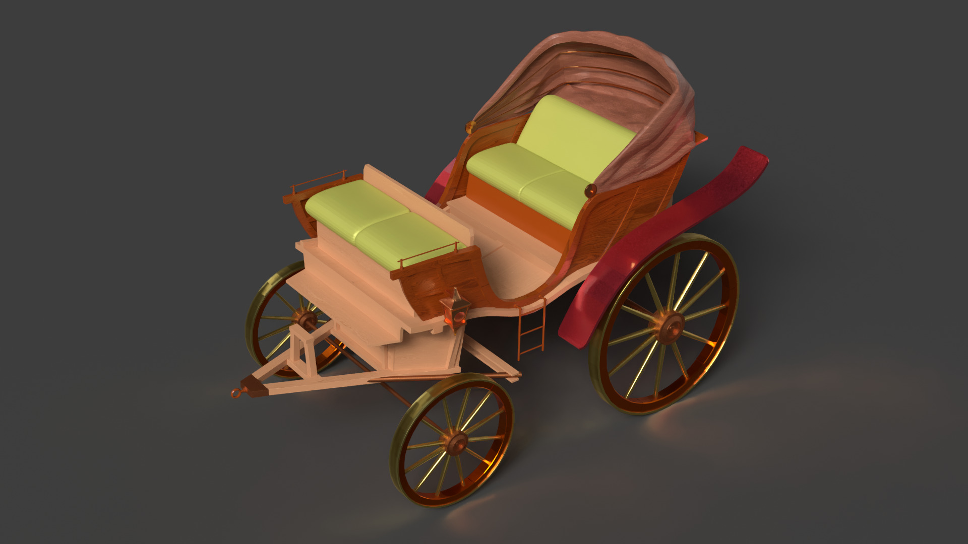 Chinese ancient wooden  carriage   Low-poly 3D model_8