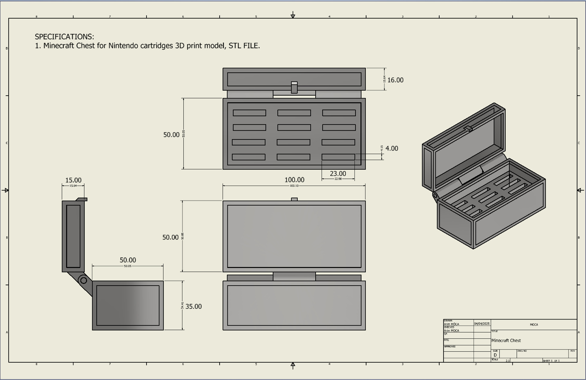 Minecraft Chest cartridge 3D print model 3D print model_5