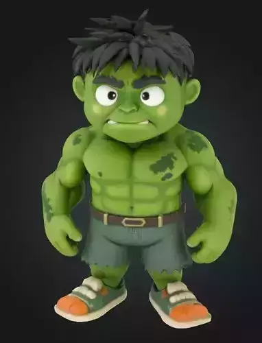 3D toy figure of a Ghibli-style Hulk character