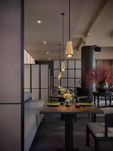 Modern Chinese Japanese Fusion Restaurant Interior Scene 3D model