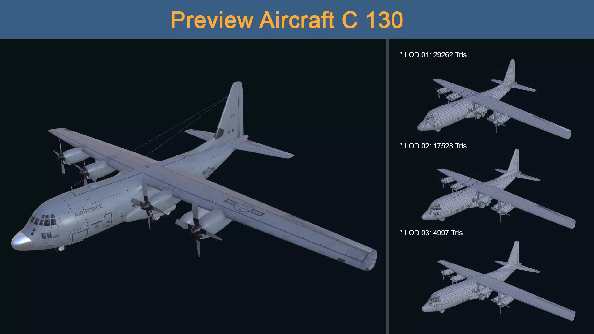 Asset - Army - Aircraft C 130 Low-poly 3D model_0