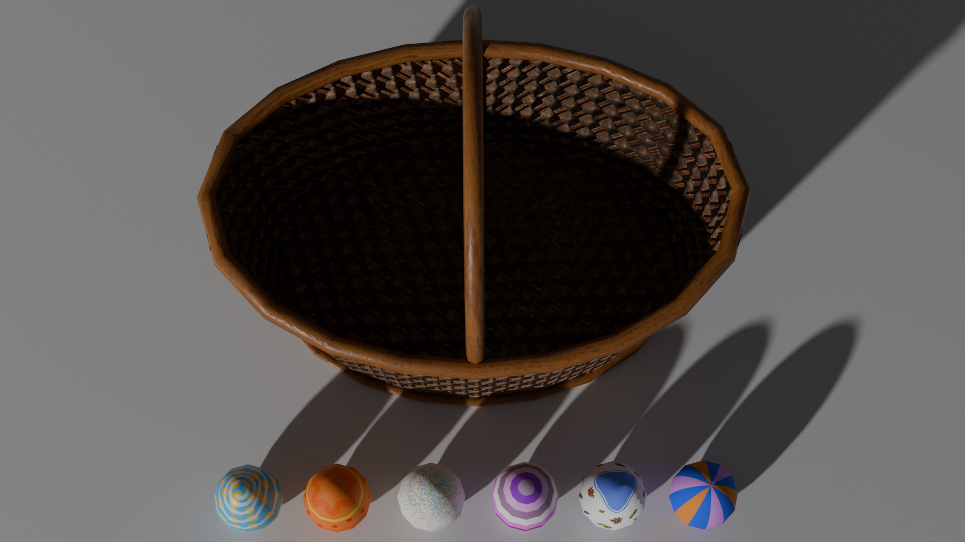 Wicker-Style Easter Basket with 6 Decorative Eggs Low-poly 3D model_4