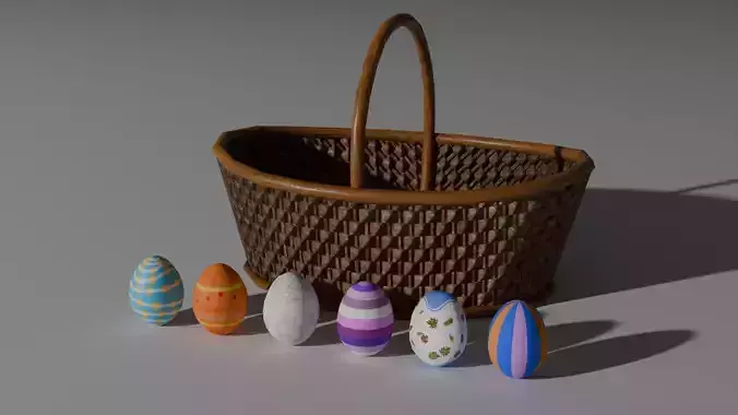 Wicker-Style Easter Basket with 6 Decorative Eggs
