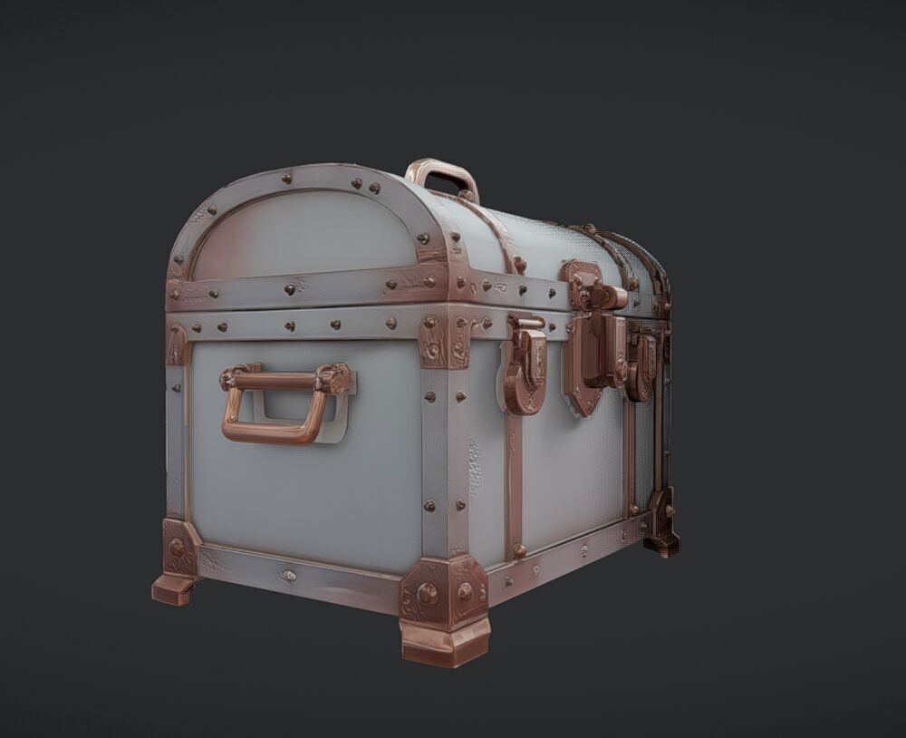 antique treasure chest 3D model_2