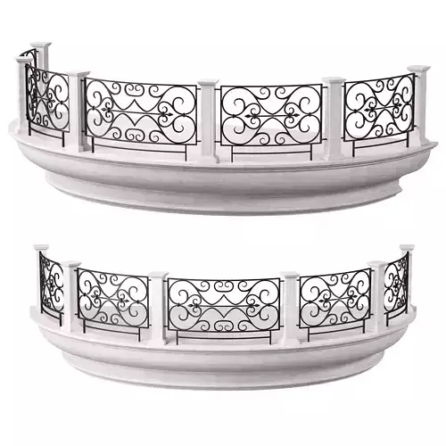 Classic Marble Arched Balcony with Square Columns and Wrought 